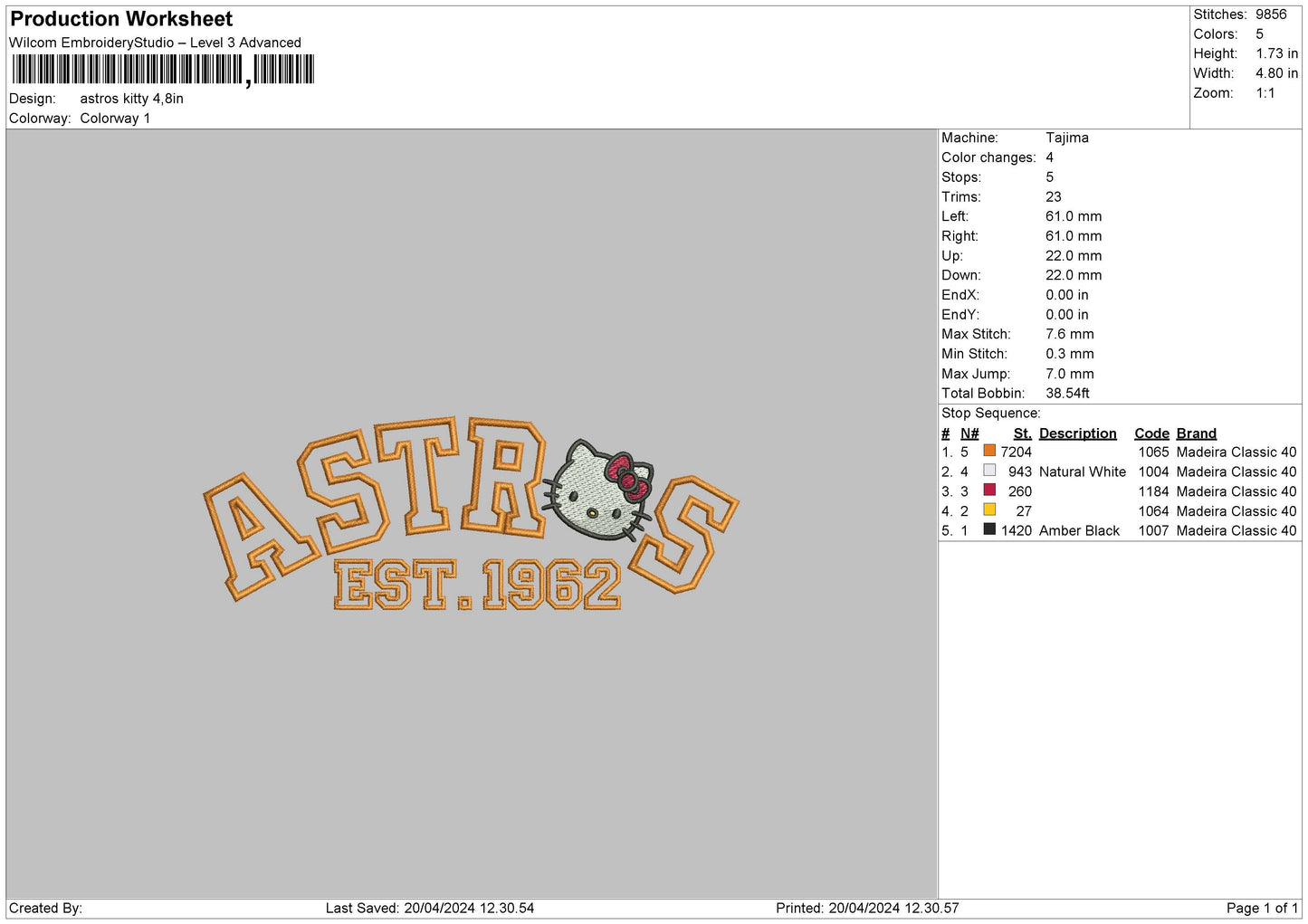 Astros kitty est. 1962 Embroidery File 6 sizes