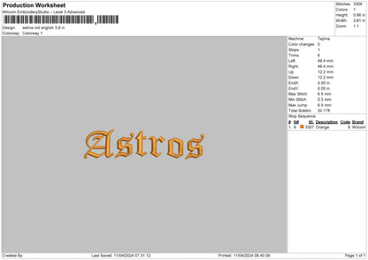 Astros V03 Embroidery File 6 sizes