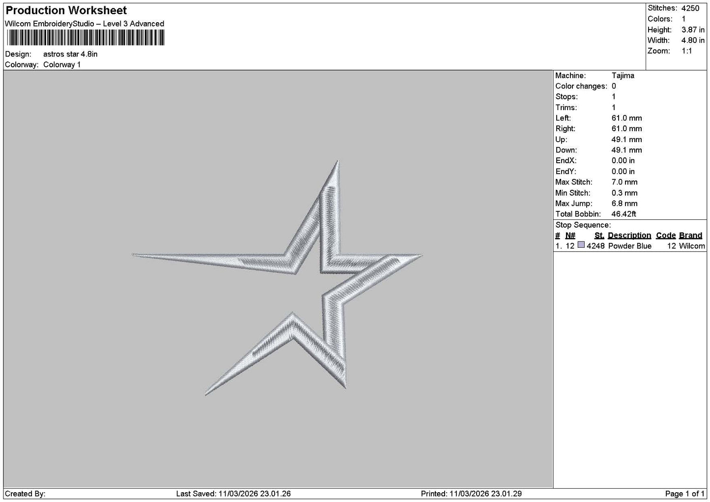 Star 1103 Embroidery File 6 sizes
