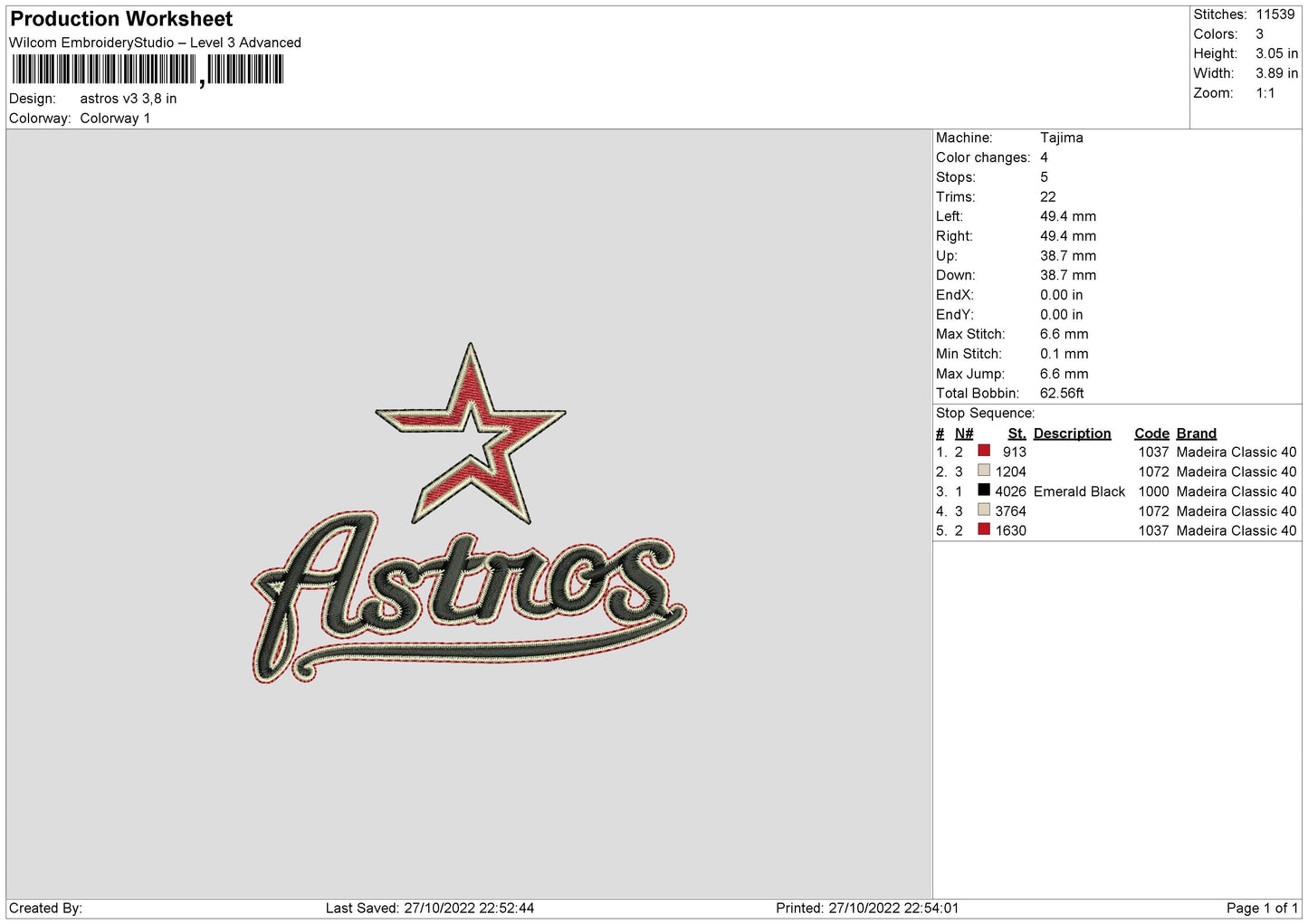 Astros V3 Embroidery FIle 6 sizes