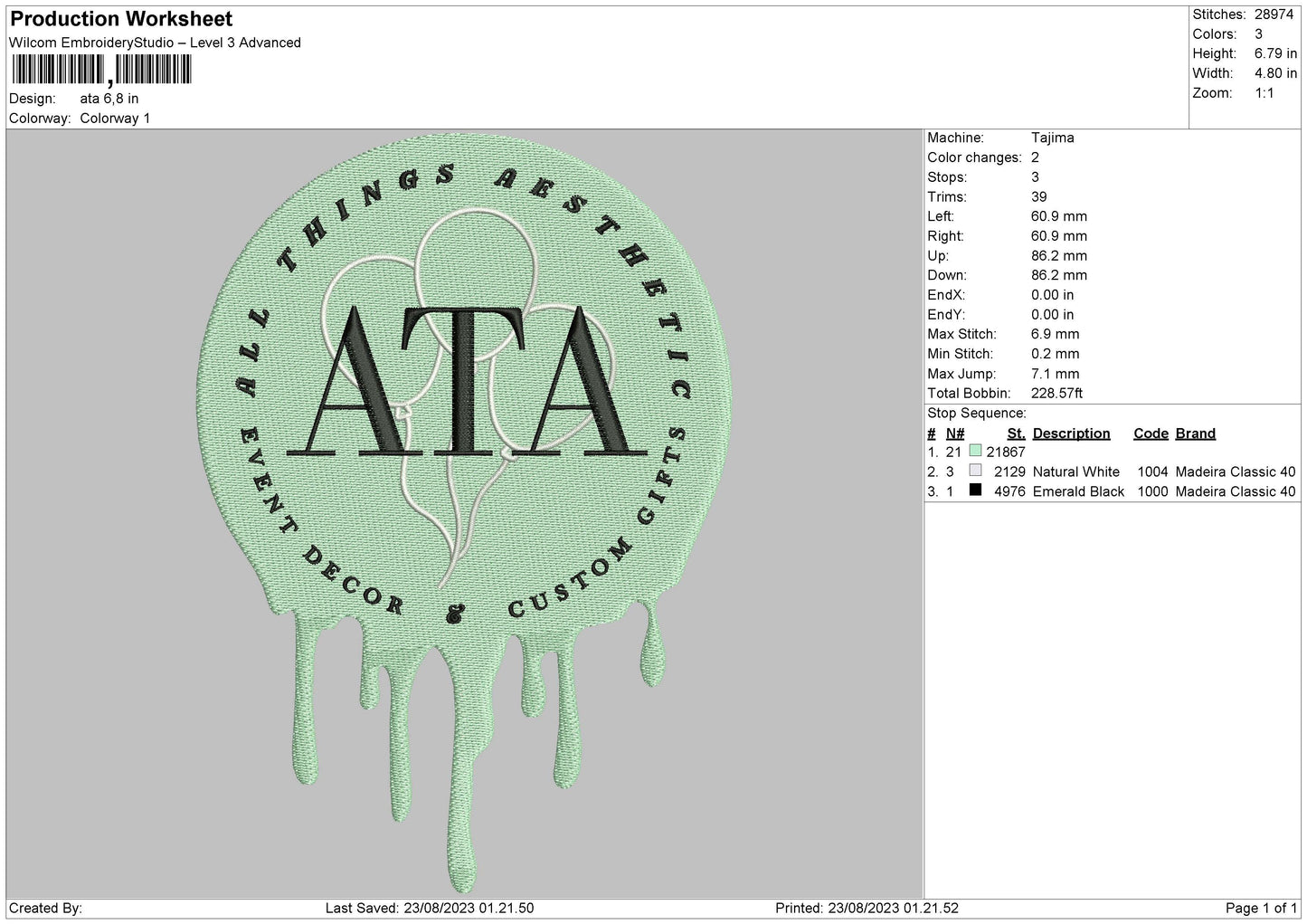 Ata Melt Embroidery File 6 sizes