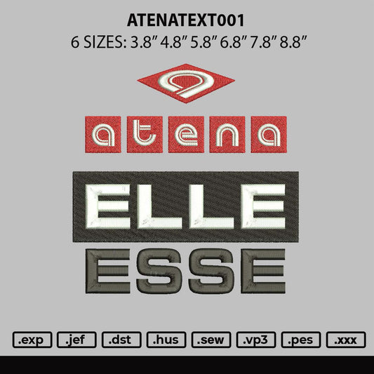Atenatext 001 Embroidery File 6 sizes
