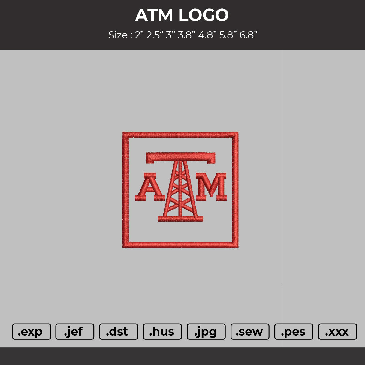 ATM LOGO  Embroidery File 6 sizes