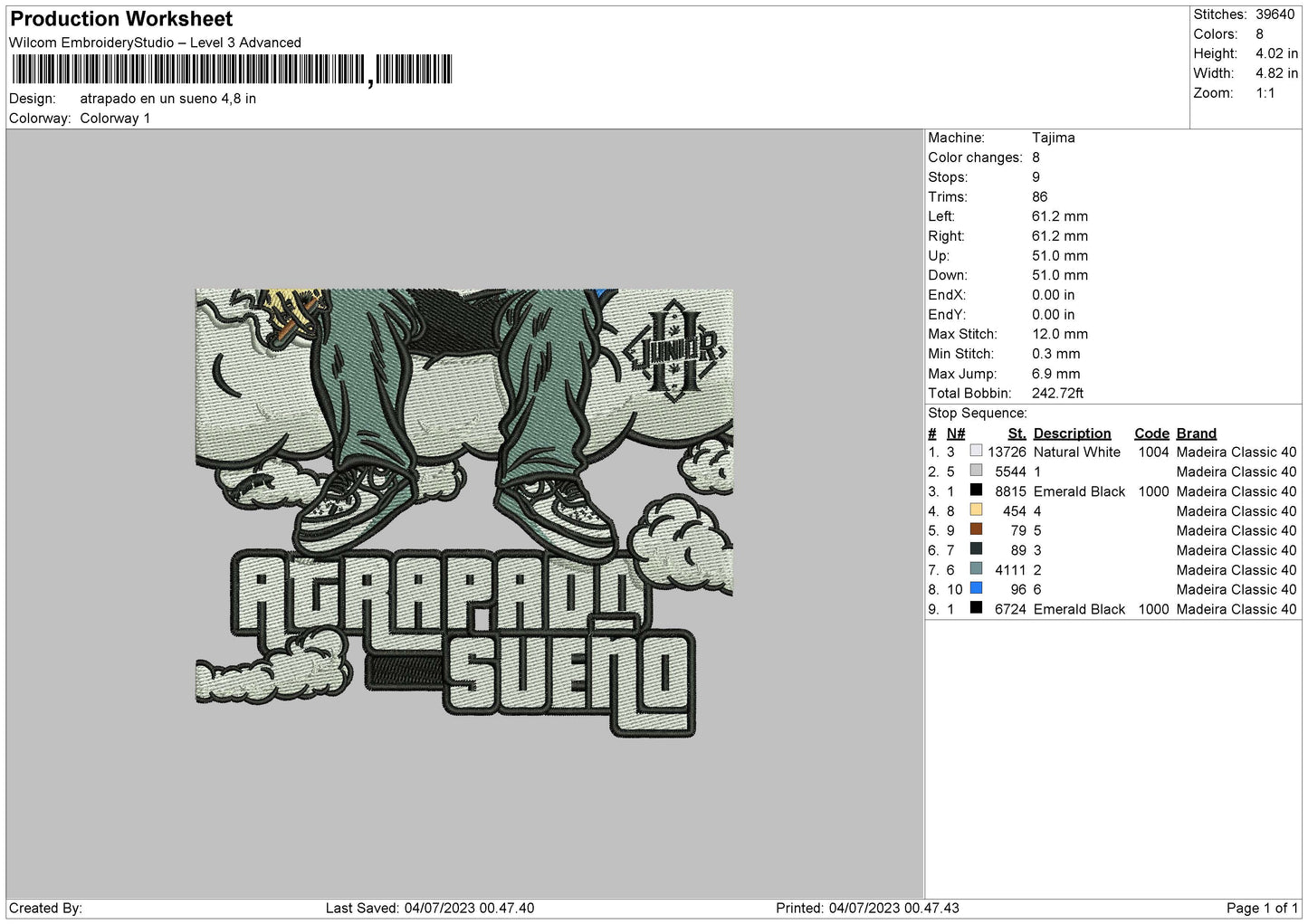 Atrapado Embroidery File 6 sizes