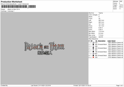Attack On Titan text Embroidery File 4 size