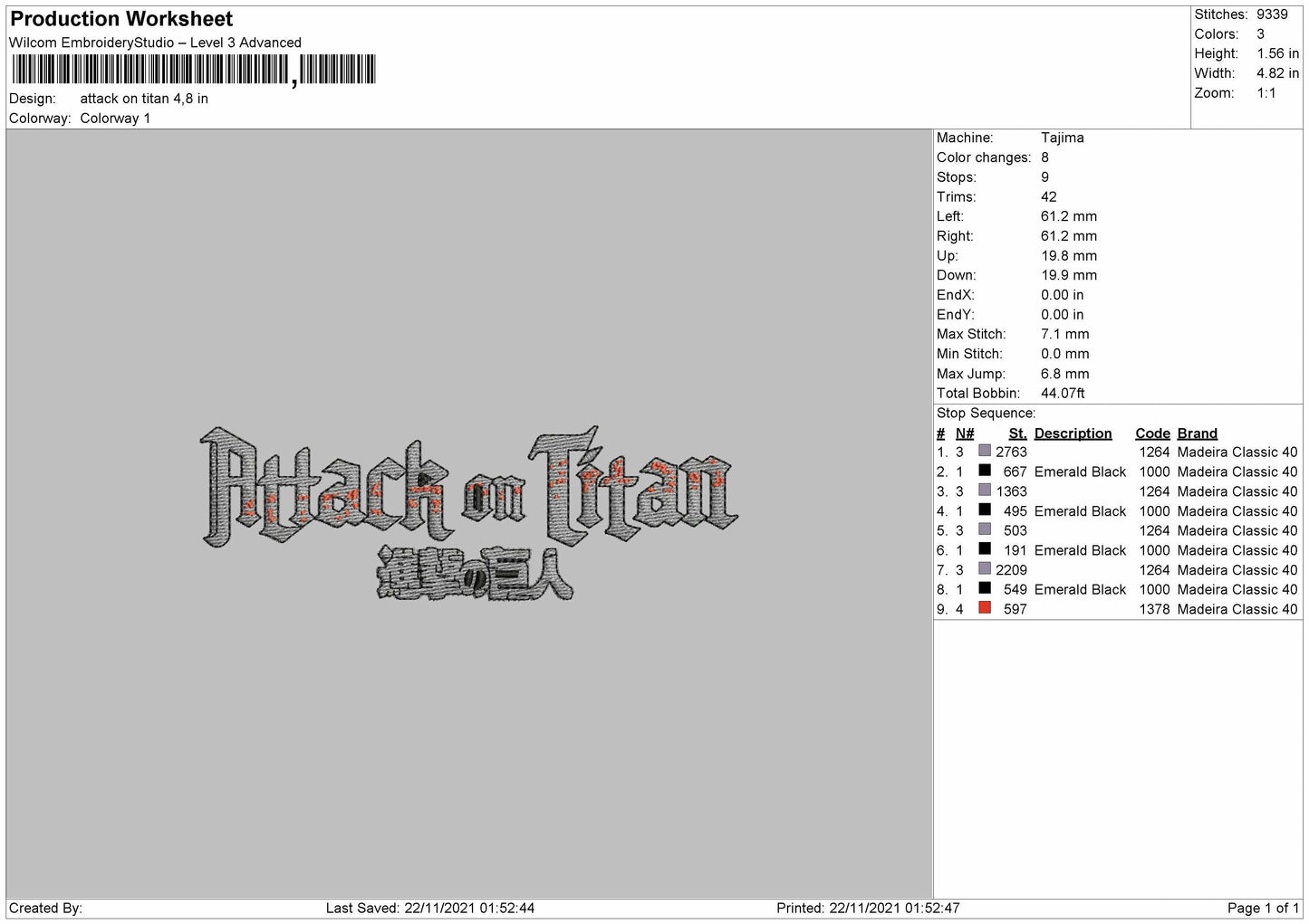 Attack On Titan text Embroidery File 4 size