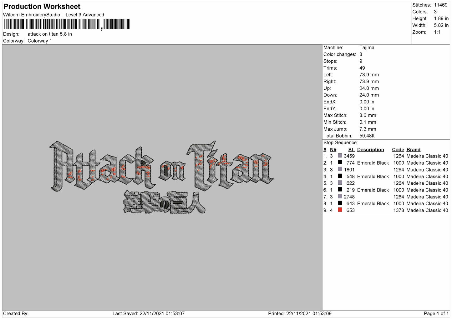 Attack On Titan text Embroidery File 4 size