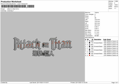 Attack On Titan text Embroidery File 4 size