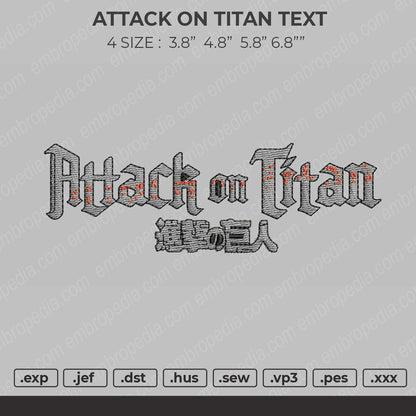 Attack On Titan text Embroidery File 4 size