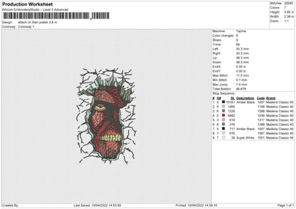 Attack On Titan Poster Embroidery File 4 size