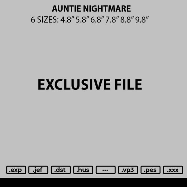 Auntie Nightmare Embroidery File 6 sizes