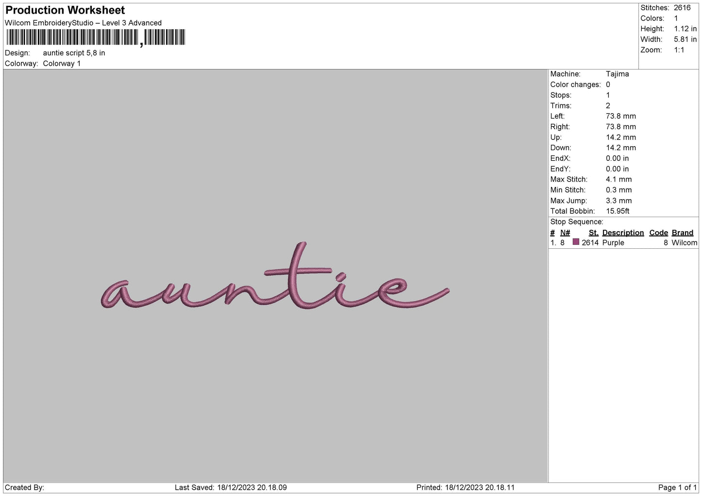 Auntie script Embroidery File 6 sizes