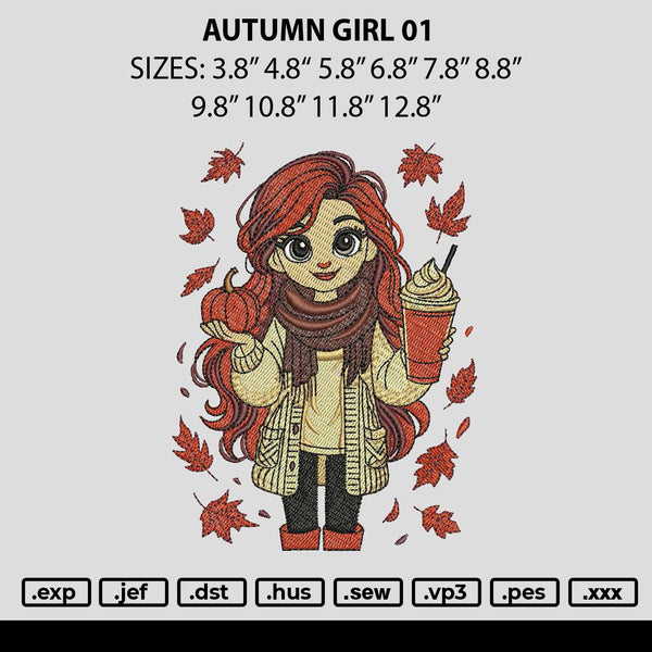 Autumn Girl 01 Embroidery File 6 sizes