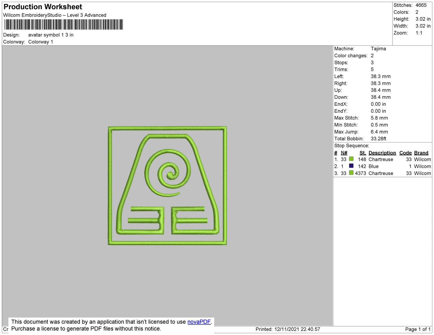 Avatar Symbol 1 Embroidery File 4 size