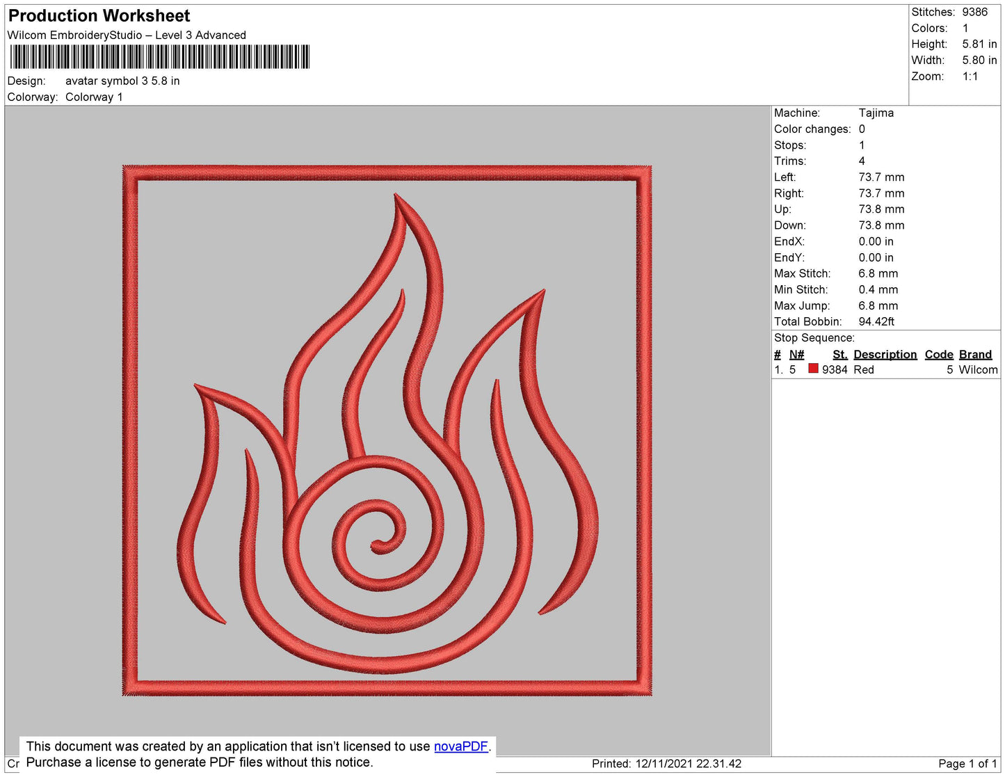 Avatar Symbol 3 Embroidery File 4 size
