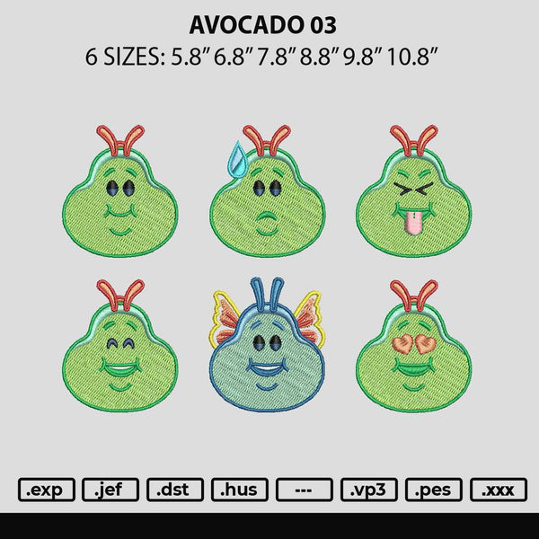Avocado 03 Embroidery File 6 sizes