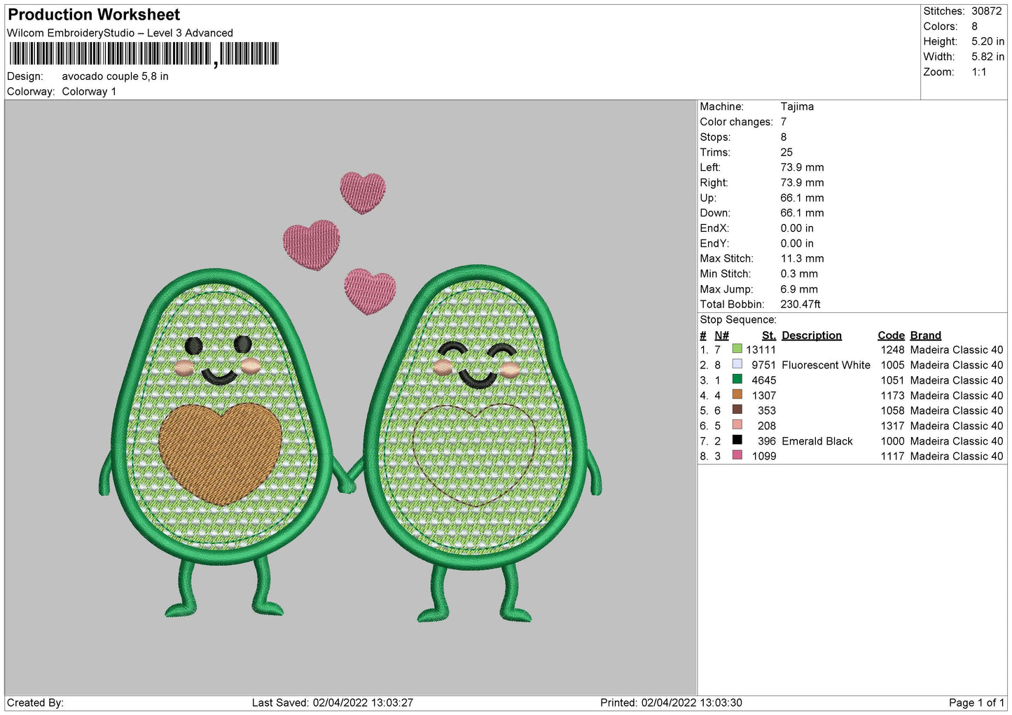 Avocado Couple Embroidery File 4 size