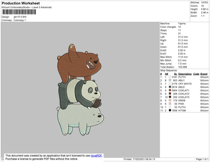 Bare Bears Embroidery File 4 size
