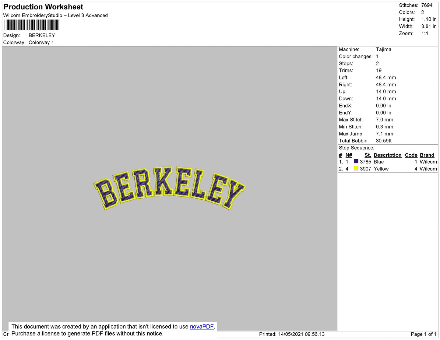 Berkeley Text Embroidery File 4 size