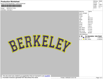 Berkeley Text Embroidery File 4 size