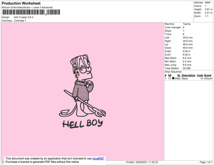 Bart Lil Peep Embroidery File 4 size