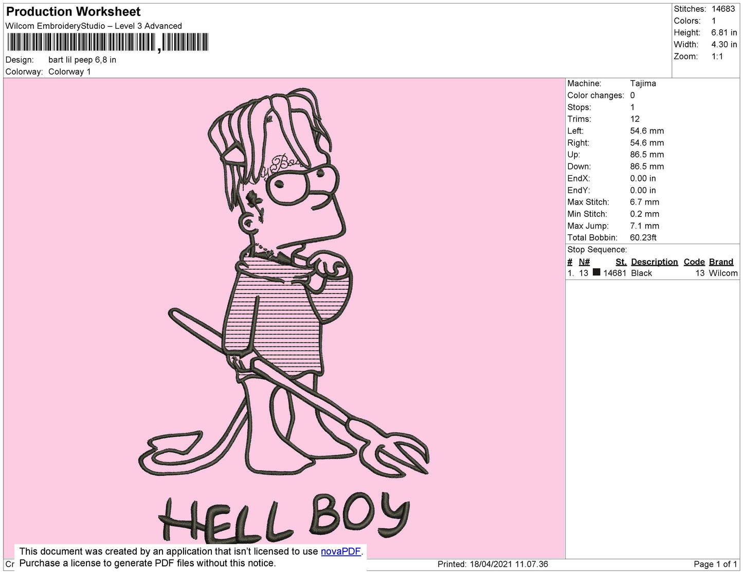 Bart Lil Peep Embroidery File 4 size