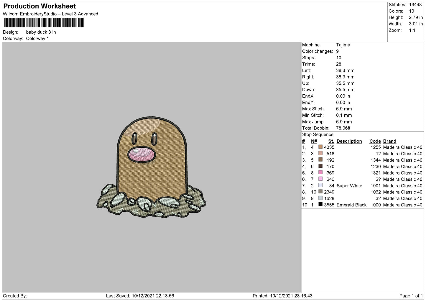 Baby Duck Embroidery File 4 size