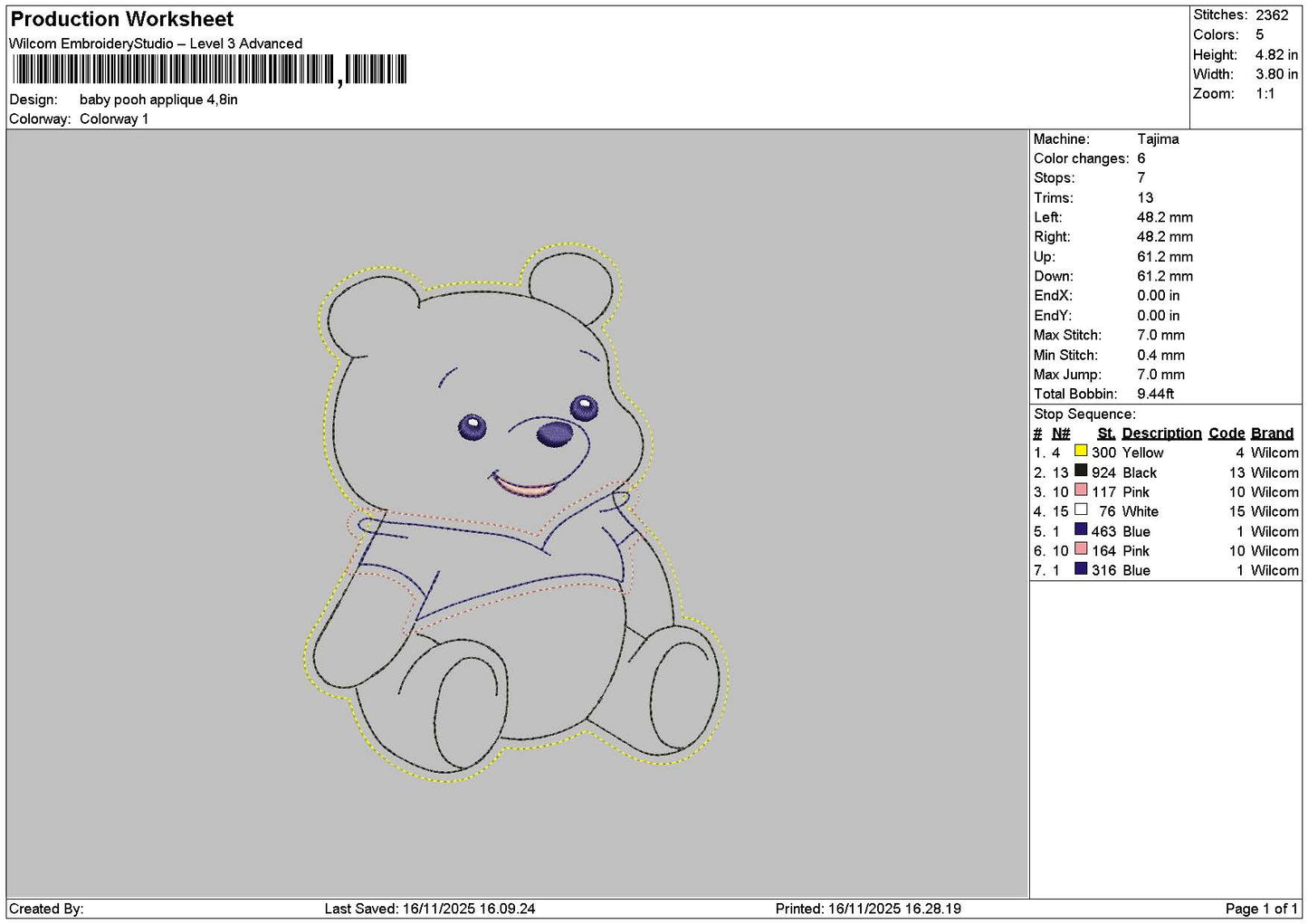 Bbypooh Embroidery File 6 sizes
