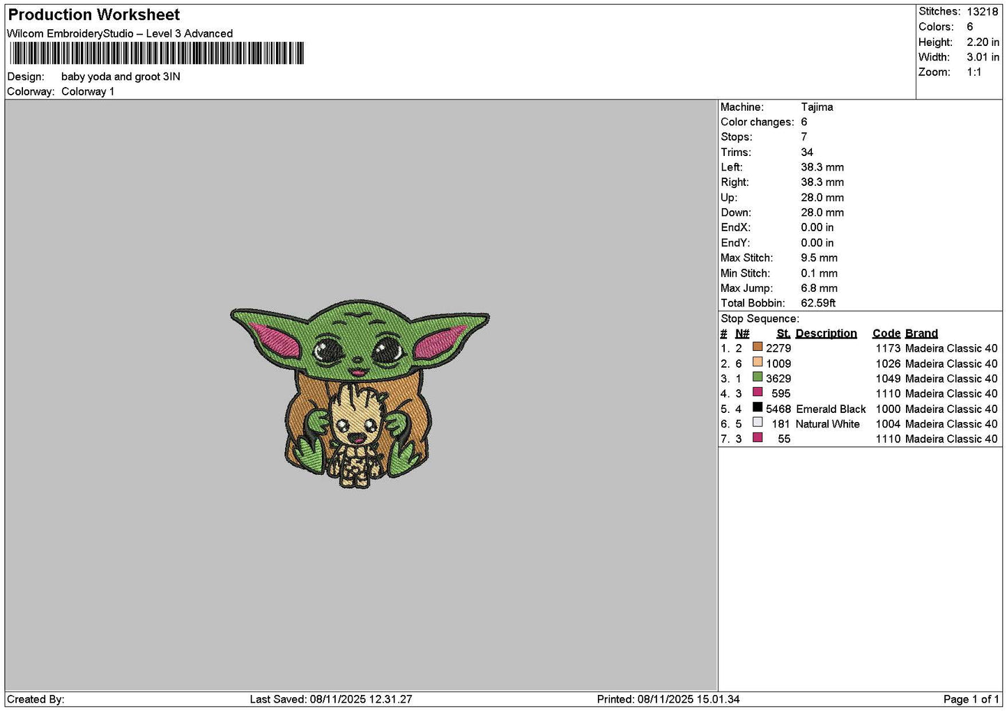 Yoda Chibi 0811 Embroidery File 6 sizes