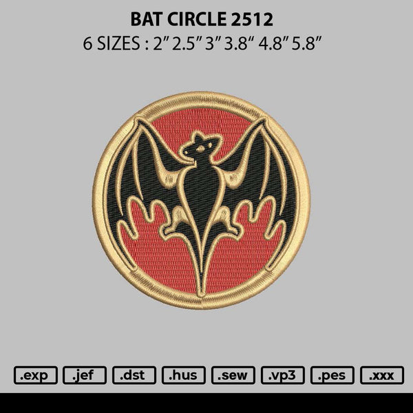 Bat Circle 2512 Embroidery File 6 sizes