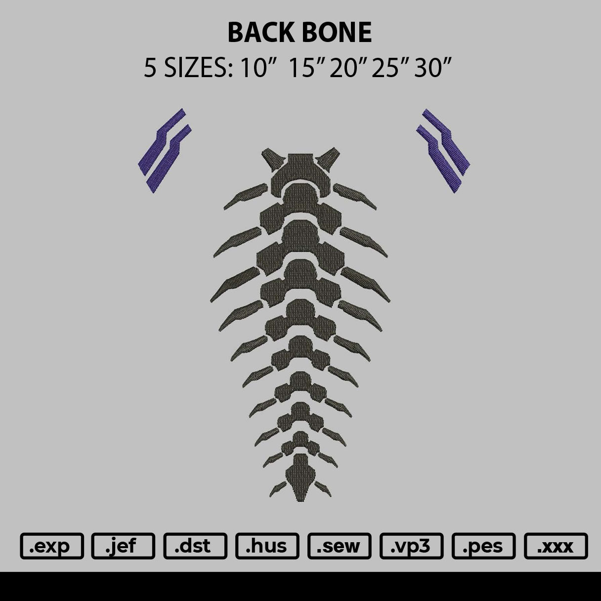 Back Bone Embroidery File 5 sizes