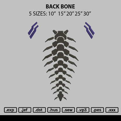 Back Bone Embroidery File 5 sizes