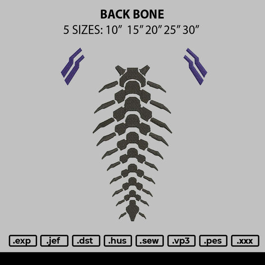 Back Bone Embroidery File 5 sizes