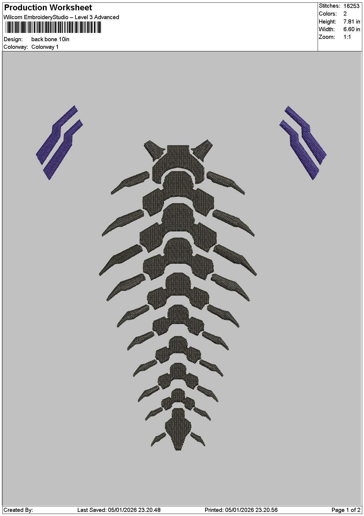 Back Bone Embroidery File 5 sizes
