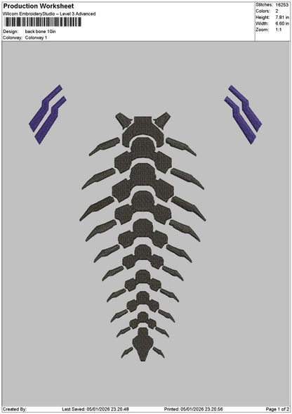 Back Bone Embroidery File 5 sizes