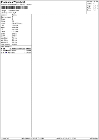 Back Bone Embroidery File 5 sizes