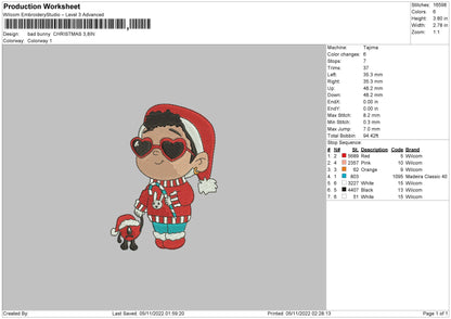 Bad Bunny Christmas Embroidery File 6 sizes