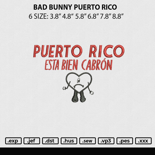 Bad Bunny Puerto Rico Embroidery File 6 sizes