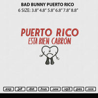 Bad Bunny Puerto Rico Embroidery File 6 sizes