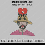 Bad Bunny Hat Love Embroidery File 4 sizes