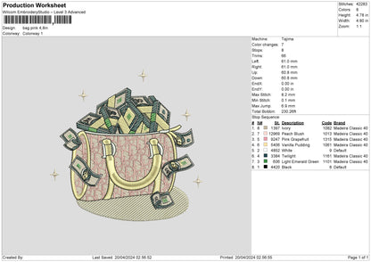 Bag pink DIOR Embroidery File 6 sizes