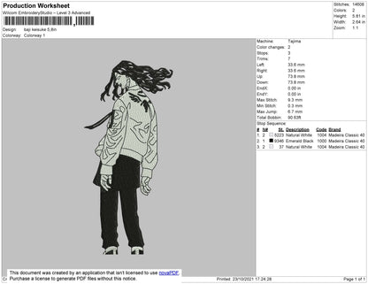Baji Keisuke Embroidery File 4 size