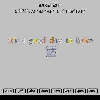 Baketext Embroidery File 6 sizes