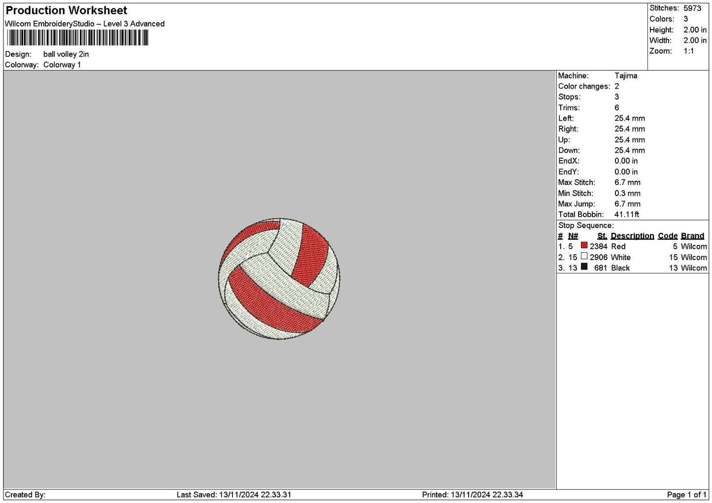 Ball Volley Embroidery File 6 sizes