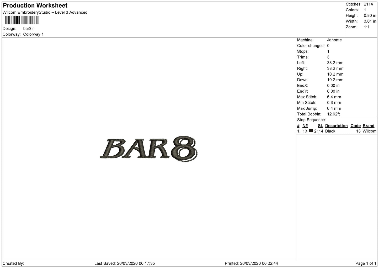 Bar8 Embroidery File 6 sizes