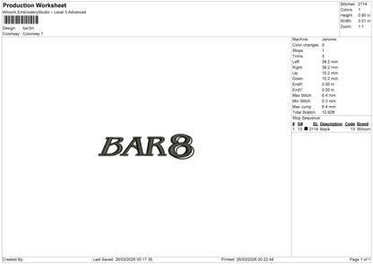 Bar8 Embroidery File 6 sizes