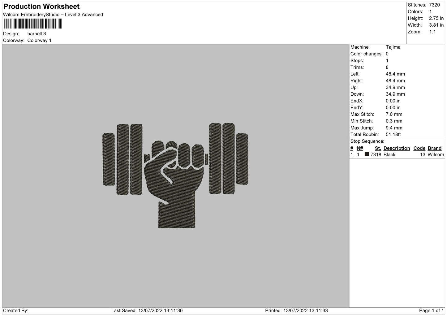 Barbell Embroidery File 4 sizes