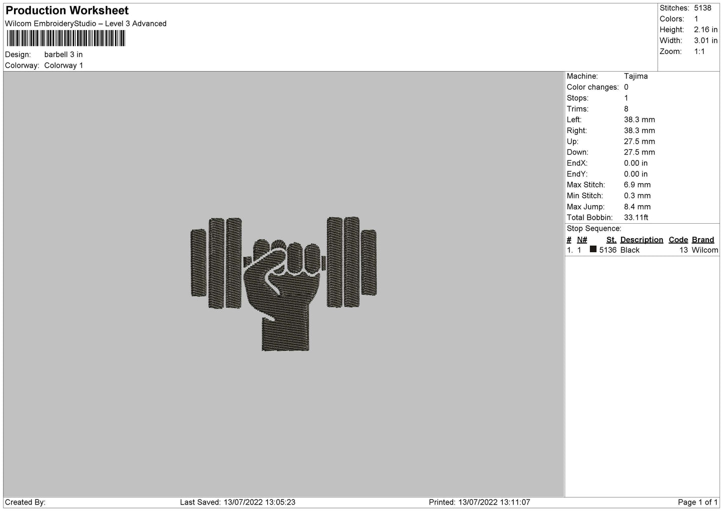 Barbell Embroidery File 4 sizes