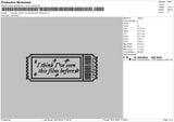 Ticket Text Embroidery File 6 sizes