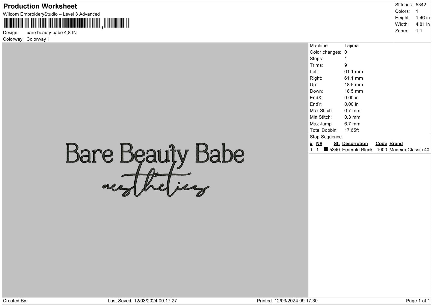 Barebeauty Text Embroidery File 6 sizes